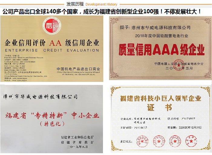 熱烈慶祝漳州市華威電源科技有限公司榮獲福建創(chuàng)新型企業(yè)100，出口140多國家！